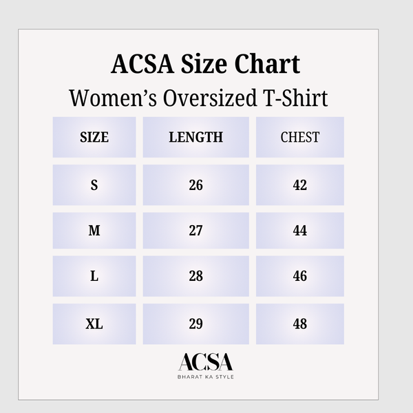 Size Chart for Grey Oversize T-Shirt